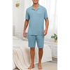 image:imagePrinStory Mens Pajamas Set Summer Pjs Sets Lightweight Short Sleeve Pajama Soft Sleepwear Loungewear with PocketsGray Blue