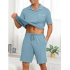 image:imagePrinStory Mens Pajamas Set Summer Pjs Sets Lightweight Short Sleeve Pajama Soft Sleepwear Loungewear with PocketsGray Blue