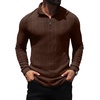 image:imagePrinStory Mens Quarter Zip Pullover Lightweight Thermal Long Sleeve T ShirtBrown