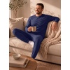 image:imagePrinStory Pajamas Set for Men amp Women Long Sleeve Soft Sleepwear S2XLC Navy Blue