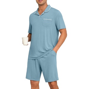 image:imagePrinStory Mens Pajamas Set Summer Pjs Sets Lightweight Short Sleeve Pajama Soft Sleepwear Loungewear with PocketsGray Blue