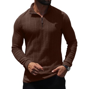 image:imagePrinStory Mens Quarter Zip Pullover Lightweight Thermal Long Sleeve T ShirtBrown