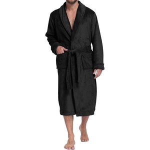 image:imagePrinStory Mens Robe Plush Fleece Soft Warm Long Fluffy BathrobeBlack