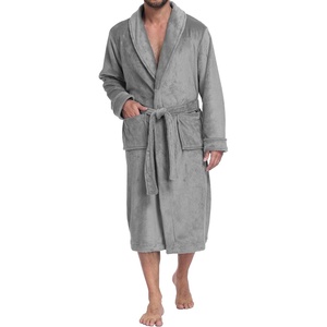 image:imagePrinStory Mens Robe Plush Fleece Soft Warm Long Fluffy BathrobeGrey
