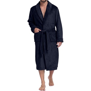 image:imagePrinStory Mens Robe Plush Fleece Soft Warm Long Fluffy BathrobeNavy Blue