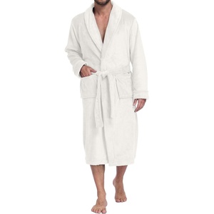 image:imagePrinStory Mens Robe Plush Fleece Soft Warm Long Fluffy BathrobeWhite