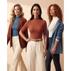 image:image3 Pack Womens Mock Neck Half Sleeve Tops Dressy Casual Basic Shirts S2XLDenim Blue  Caramel  Ivory White