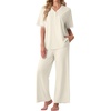 image:imagePrinStory Womens Short Sleeve Pajamas Lace Pjs SetBeige Apricot