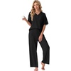 image:imagePrinStory Womens Short Sleeve Pajamas Lace Pjs SetBlack