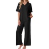 image:imagePrinStory Womens Short Sleeve Pajamas Lace Pjs SetBlack