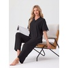 image:imagePrinStory Womens Short Sleeve Pajamas Lace Pjs SetBlack