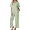 image:imagePrinStory Womens Short Sleeve Pajamas Lace Pjs SetGreen