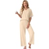image:imagePrinStory Womens Short Sleeve Pajamas Lace Pjs SetLight Apricot