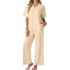 image:imagePrinStory Womens Short Sleeve Pajamas Lace Pjs SetLight Apricot