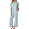 image:imagePrinStory Womens Short Sleeve Pajamas Lace Pjs SetLight Blue
