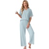 image:imagePrinStory Womens Short Sleeve Pajamas Lace Pjs SetLight Blue
