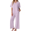 image:imagePrinStory Womens Short Sleeve Pajamas Lace Pjs SetLight Purple