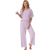 image:imagePrinStory Womens Short Sleeve Pajamas Lace Pjs SetLight Purple