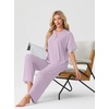 image:imagePrinStory Womens Short Sleeve Pajamas Lace Pjs SetLight Purple