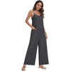 image:imagePrinStory Womens Summer Casual Sleeveless Jumpsuits Spaghetti Strap Stretchy Romper Loose Long Pant Overalls with PocketsDark Gray