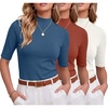 image:image3 Pack Womens Mock Neck Half Sleeve Tops Dressy Casual Basic Shirts S2XLDenim Blue  Caramel  Ivory White