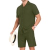 image:imagePrinStory Mens Short Sleeve Outfits Button Down Tracksuit S3XLArmy Green