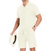 image:imagePrinStory Mens Short Sleeve Outfits Button Down Tracksuit S3XLBeige