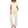 image:imagePrinStory Womens Short Sleeve Pajamas Lace Pjs SetBeige Apricot