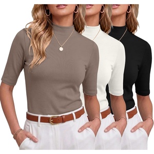 image:image3 Pack Womens Mock Neck Half Sleeve Tops Dressy Casual Basic Shirts S2XLGy Black White