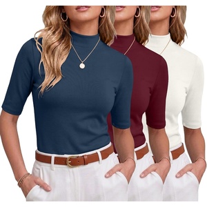 image:image3 Pack Womens Mock Neck Half Sleeve Tops Dressy Casual Basic Shirts S2XLNavy Red White
