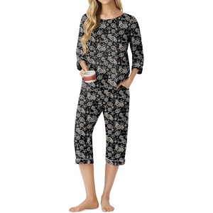 image:imagePrinStory Womens Pajama Sets Capri Pjs Soft Lounge Sets XS4XLFpblack Cashew Flower