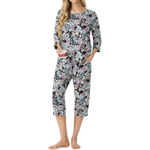 image:imagePrinStory Womens Pajama Sets Capri Pjs Soft Lounge Sets XS4XLFpblue Pink Paisley