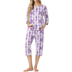 image:imagePrinStory Womens Pajama Sets Capri Pjs Soft Lounge Sets XS4XLFppurple Wh Floral