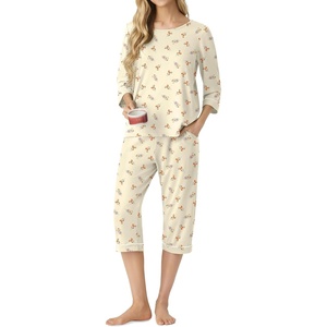 image:imagePrinStory Womens Pajama Sets Capri Pjs Soft Lounge Sets XS4XLFpyp Orange Flower