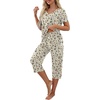 image:imagePrinStory Womens Pajama Sets Capri Pjs Soft Lounge Sets S4XLFpapricot Daisy Flower