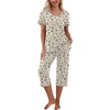 image:imagePrinStory Womens Pajama Sets Capri Pjs Soft Lounge Sets S4XLFpapricot Daisy Flower