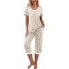 image:imagePrinStory Womens Pajama Sets Capri Pjs Soft Lounge Sets S4XLFpapricot Sakura