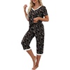 image:imagePrinStory Womens Pajama Sets Capri Pjs Soft Lounge Sets S4XLFpblack Cashew Flower