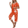 image:imagePrinStory Womens Pajama Sets Capri Pjs Soft Lounge Sets S4XLFporange Red Peony