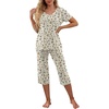 image:imagePrinStory Womens Pajama Sets Capri Pjs Soft Lounge Sets S4XLFpapricot Daisy Flower