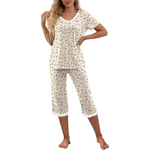 image:imagePrinStory Womens Pajama Sets Capri Pjs Soft Lounge Sets S4XLFpapricot Sakura