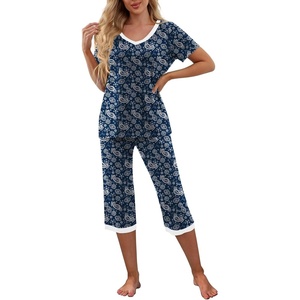 image:imagePrinStory Womens Pajama Sets Capri Pjs Soft Lounge Sets S4XLFpblue Cashew Flower