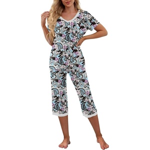 image:imagePrinStory Womens Pajama Sets Capri Pjs Soft Lounge Sets S4XLFpblue Pink Paisley