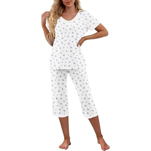 image:imagePrinStory Womens Pajama Sets Capri Pjs Soft Lounge Sets S4XLFpgy Purple Flower