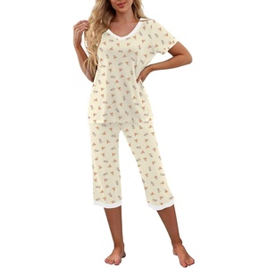 image:imagePrinStory Womens Pajama Sets Capri Pjs Soft Lounge Sets S4XLFpyp Orange Flower