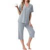 image:imagePrinStory Capri Pajamas for Womens Button Down PjsCgray Blue