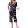 image:imagePrinStory Capri Pajamas for Womens Button Down PjsFpblue Pear Blossom