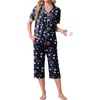 image:imagePrinStory Capri Pajamas for Womens Button Down PjsFpblue Pink Wt Fl