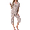 image:imagePrinStory Capri Pajamas for Womens Button Down PjsFpnude Pink Flower
