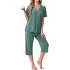 image:imagePrinStory Capri Pajamas for Womens Button Down PjsHaze Blue